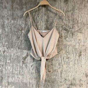 Zara Beige Tie-Front Spaghetti Strap Tank Top